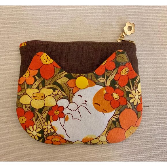 Kitty shape Pouch, Organizer Bag, Cute lotus girl Print, Gift for Cat Lovers - Picture 6 of 9